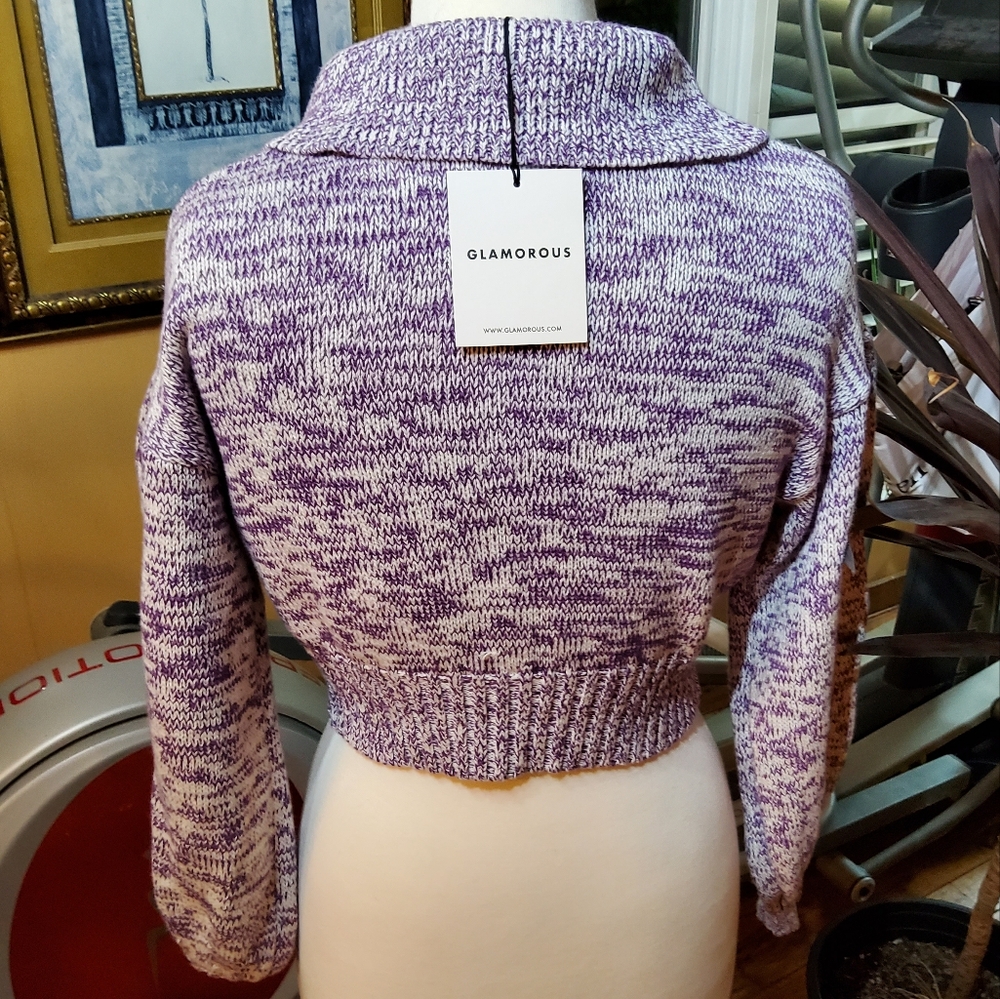 Glamorous Purple Cropped Cardigan with Peter Pan Collar - Picture 5 of 9
